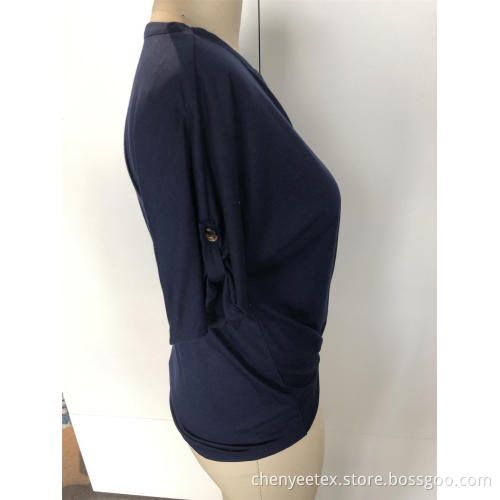 V-neck short - sleeved button top